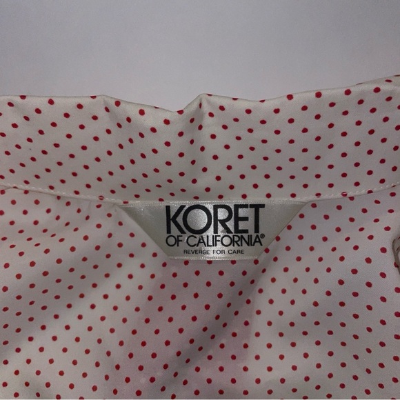 Koret vintage blouse long sleeve button down sash white red polka dot medium - Picture 8 of 9
